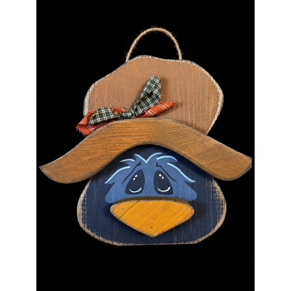 Handmade Primitive Wooden Crow Wall Hanging Fall Country Decor Plaid Hat